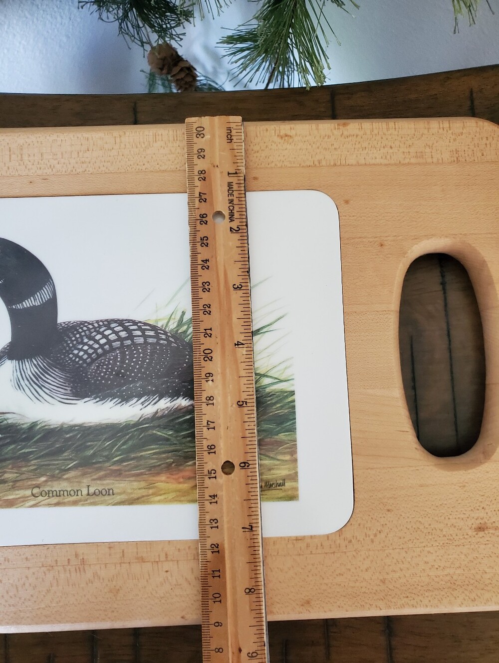 Vintage John Marshall Common Loon Wood Ceramic Tile Cutting Board Trivet Cabin - Picture 3 of 9